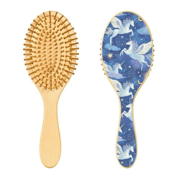 Rounded Tip Hair Brush with Rubber Cushion 9.25” Wooden Scalp Massage Comb Detangling Brush for All Hair Types Enchanting Unicorn Pattern