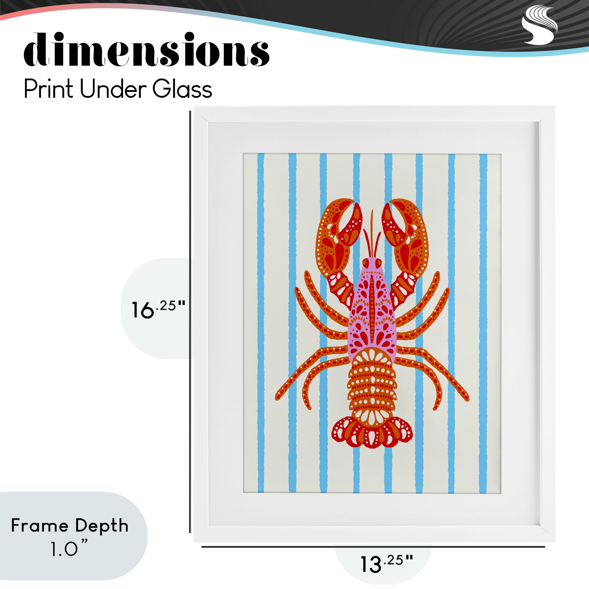 Stupell Industries Bright Boho Lobster on Stripes White Framed Print Under Glass, design by Indira Prieto | IndySign