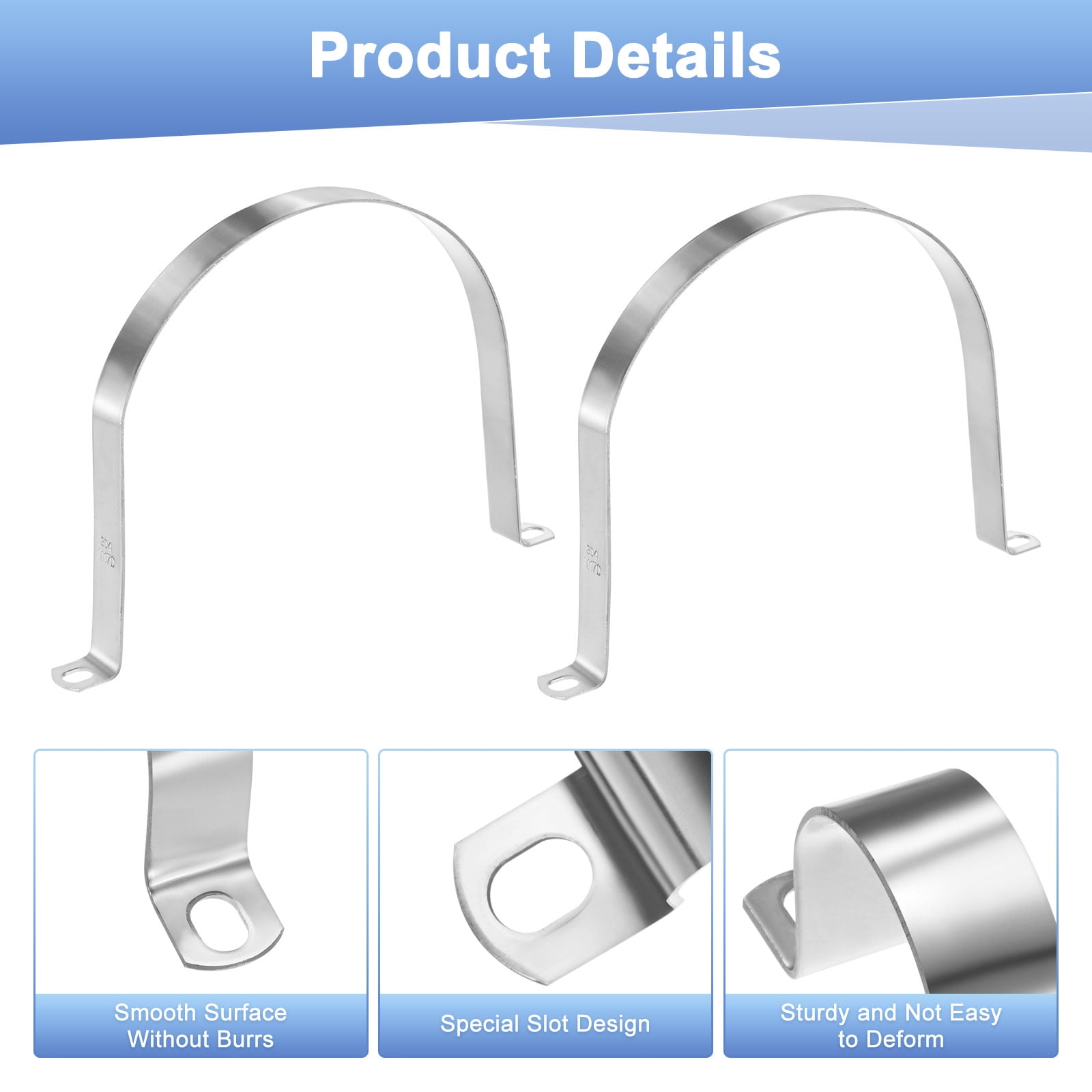 Uxcell 5-Pack Conduit Clamps, 6-3/4" 304 Stainless Steel Rigid Pipe Strap M170 U Bracket Pipe Clamps for Plumbing