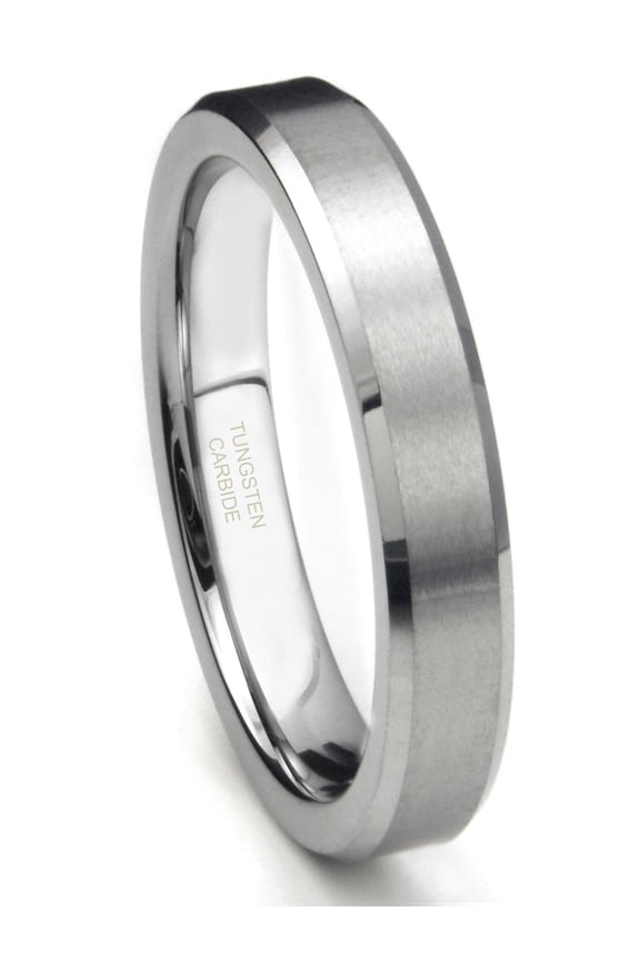 Tungsten Carbide 5MM Beveled Wedding Band Ring With Brushed Center Sz 8.5