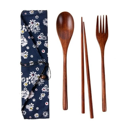 

Portable Wooden Chopsticks Spoon Fork Cutlery Set Dinnerware