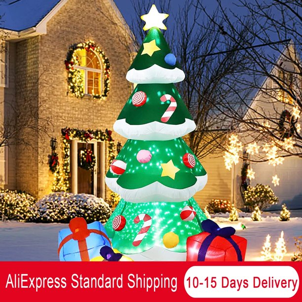 Decoraciones inflables navideñas para exteriores, árbol de Navidad inflable de 7 pies con luces LED integradas, decoraciones navideñas inflables
