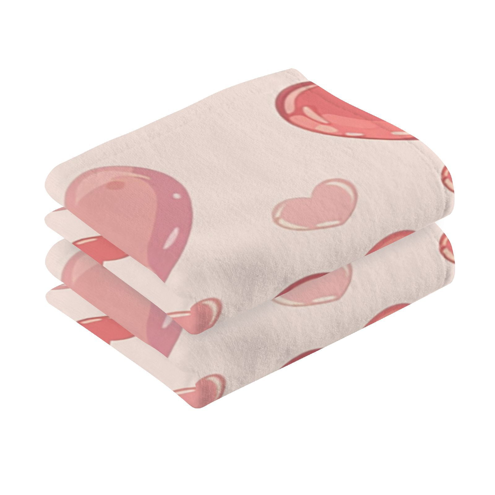 Red and Pink Hearts Hand Towels Cotton Bath Towels Large Face Towels Absorbent for Bathroom 2 Packs