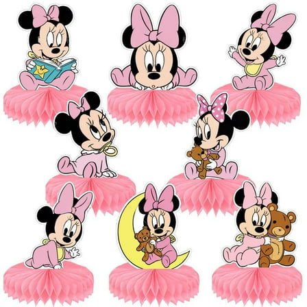 8 Pieces Minnie Honeycomb Centerpiece for Table Decorations Shiny Topper Pink angel Birthday Party Supplies