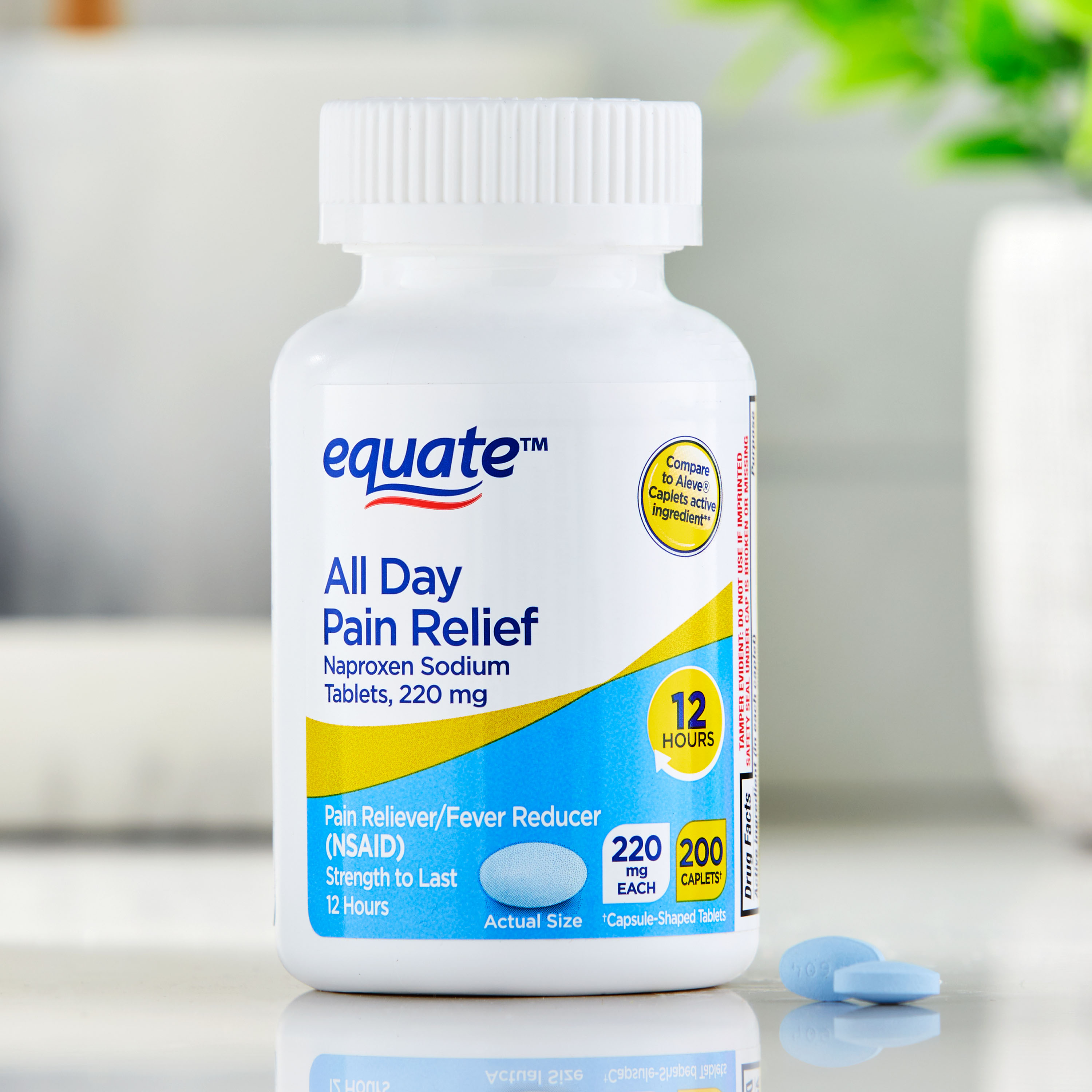 Tabletas Equate de naproxeno sódico para alivio del dolor todo el día, 220 mg, 200 unidades, comparar con ingrediente activo de tabletas Aleve 2
