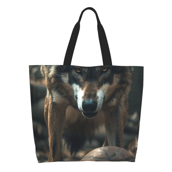 Easygdp Wolf With Basketball Tote Bags for Women,Women Travel Shoulder Bags Handbags，Big Capacity Shopping Work Bag