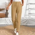 thumbnail image 2 of Ahabrexf Elastic Waist Pants for Women, Olive Green Tapered Joggers with Pockets and Adjustable Drawstring, Full Length Pants, 2 of 5
