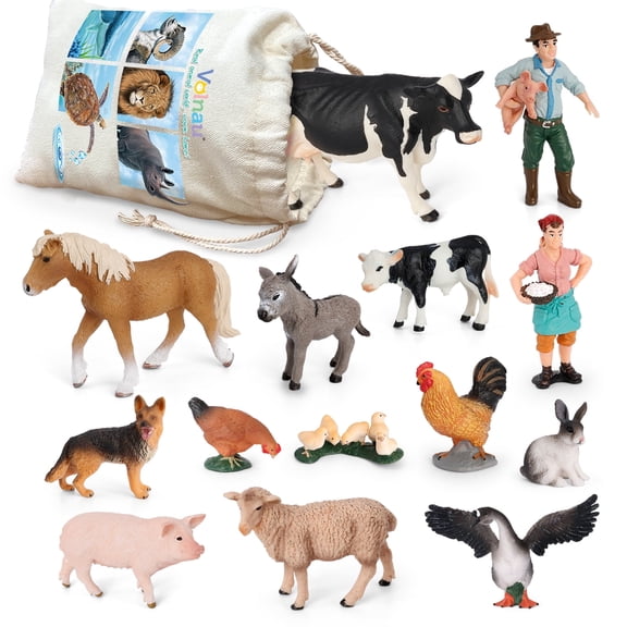 Volnau Farm Animal Toys Figurines 14PCS Barn Figures for Toddlers Kid Christmas Decoration Gift