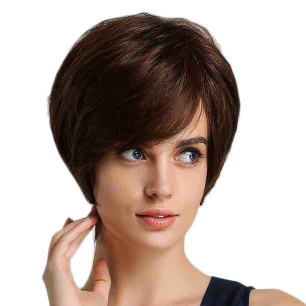 Pelucas rectas cortas para mujeres de cabello humano de 10 pulgadas Peluca Marron oscuro Sunnimix Peluca natural de cabello humano para mujer