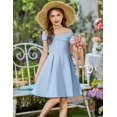 thumbnail image 4 of Oudiya Girls Off Shoulder Dresses Fold Pleated Party Elegant A-Line Formal Dresses with Pocket, 6-14Y, 4 of 6