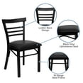 thumbnail image 4 of Emma + Oliver Black Three-Slat Ladder Back Metal Dining Chair - Black Vinyl Seat, 4 of 11