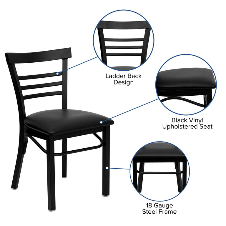 Hercules Series Black Ladder Back Metal Restaurant Chair - Burgundy Vinyl Seat - Flash Furniture