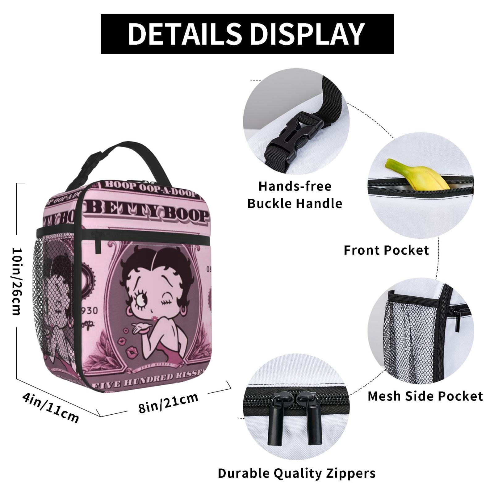 Betty Boop Lunch Bag For Women Men Cartoon Lunch Box Large Capacity Tote Bag For Travel Picnic Work