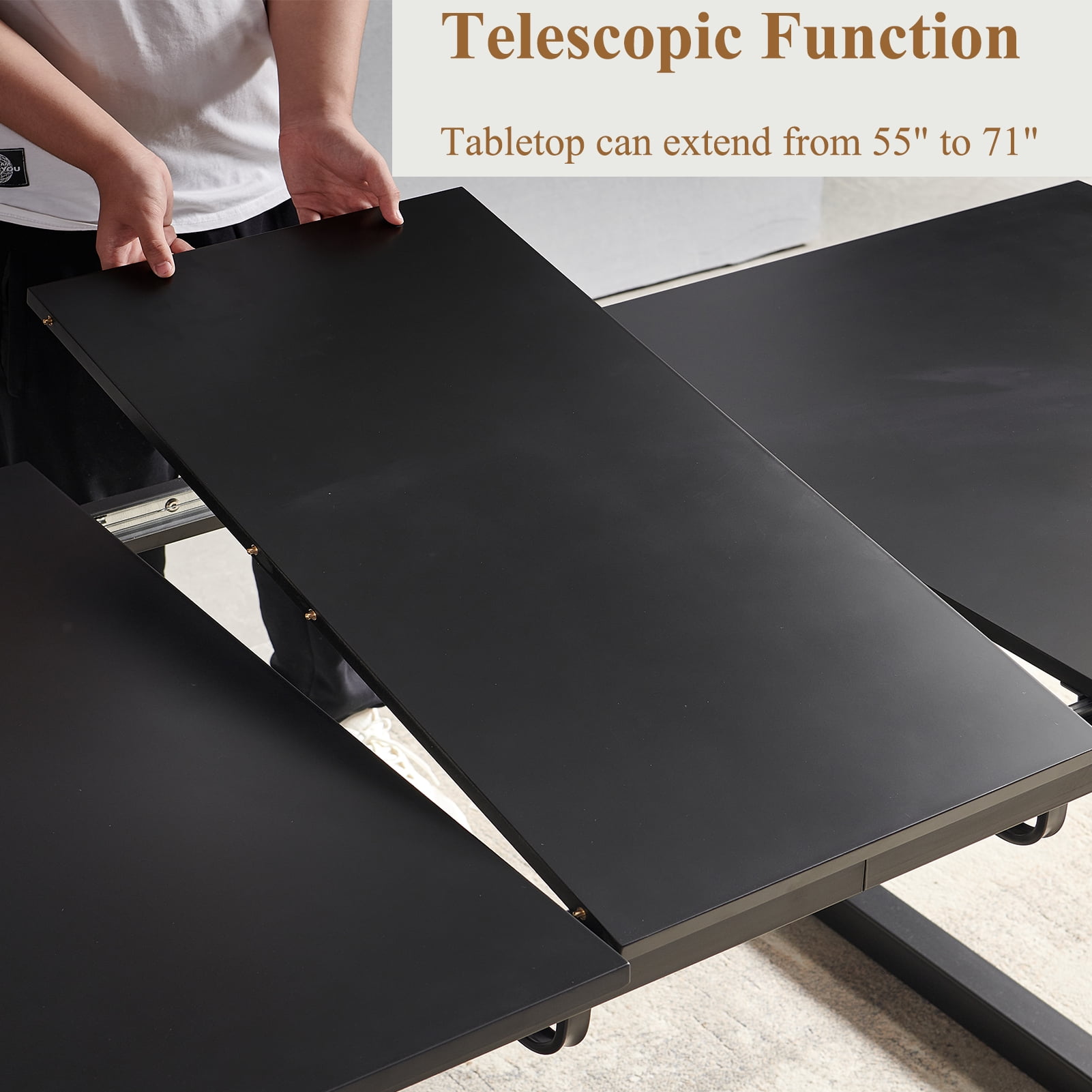 Lecut Extendable Dining Table for 4-8 Person, Extendable from 55" to 71", Modern Rectangle Dining Table with MDF Tabletop and Metal Frame, Expanding Kitchen Table for Home, Office,Black