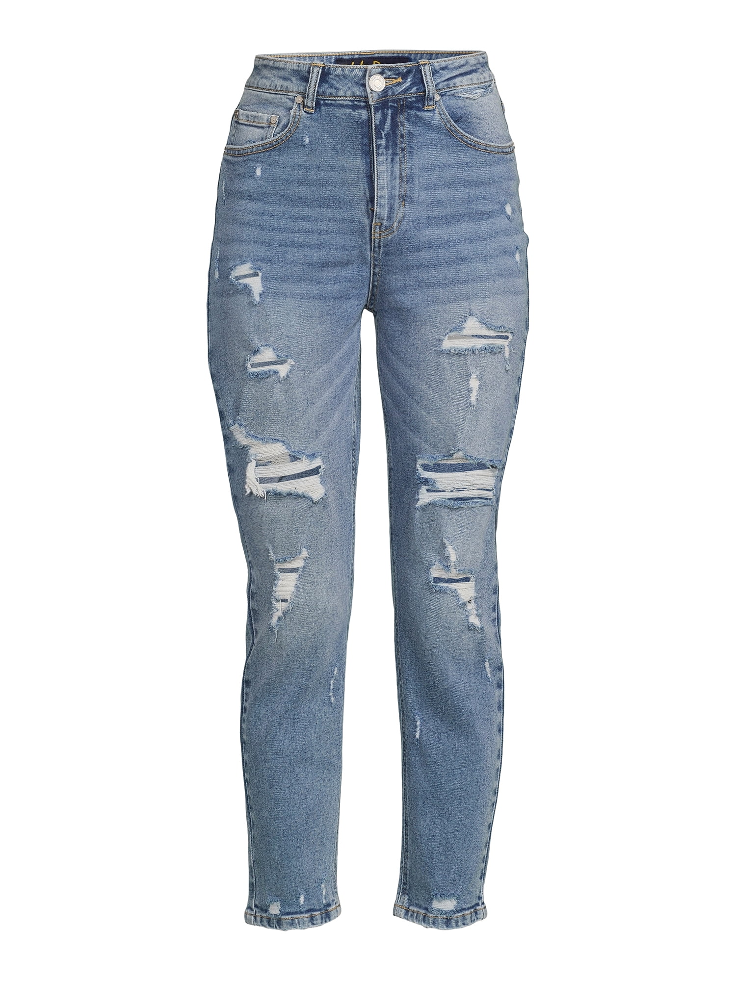 Indigo Rein Junior's High Rise Destructed Mom Jeans - Walmart.com