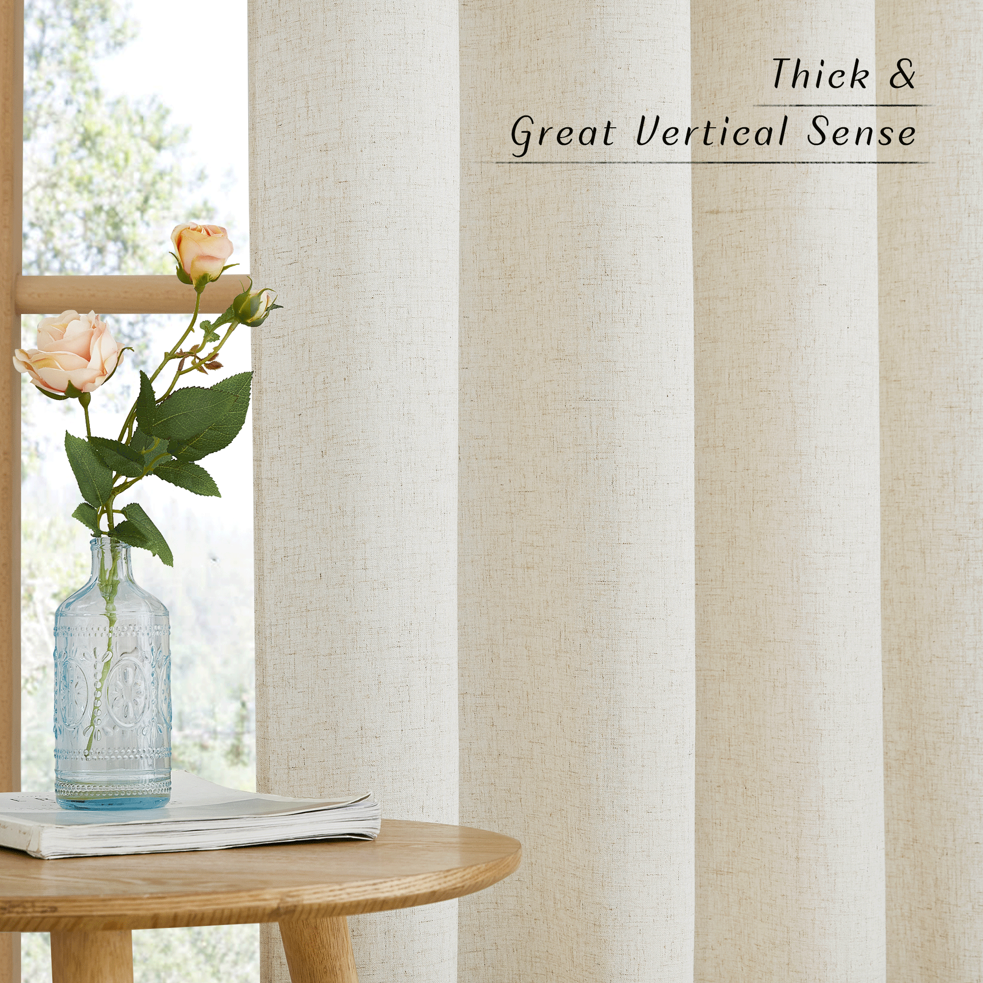 NICETOWN Linen Curtain Panels, 55x84, Set of 2, Off-White photo 4