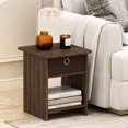 thumbnail image 2 of Furinno Dario Side Table with Bin Drawer, Rustic Brown End Table with Open Shelves, Night Stand, Bedside Table for Living Room, Bedroom, Home Office, Brown Walnut/Dark Brown, 2 of 5