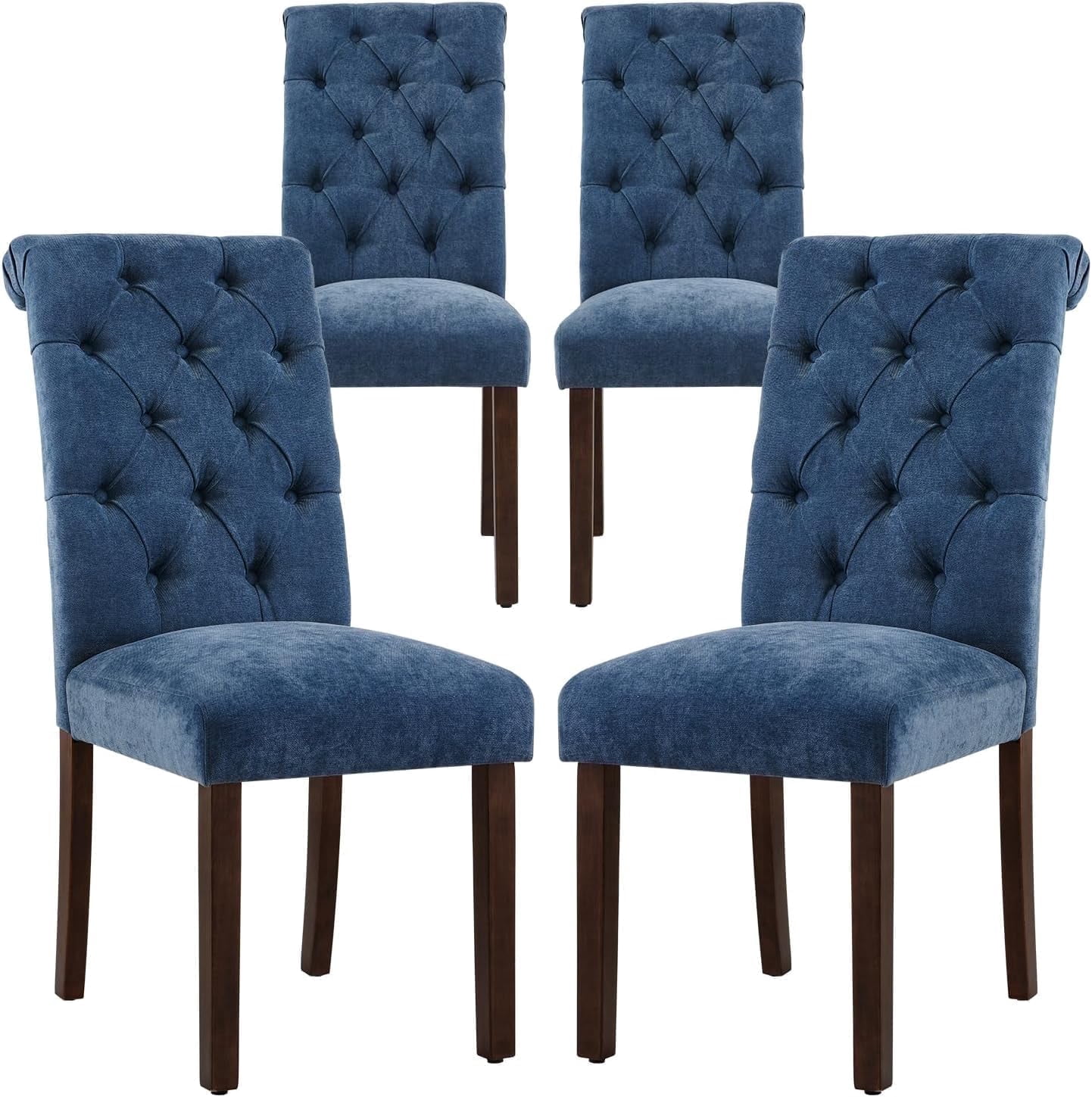Upholstered Parsons Dining Chairs Set of 4, Button Tufted Kitchen Side Chair for Dining Room, Blue