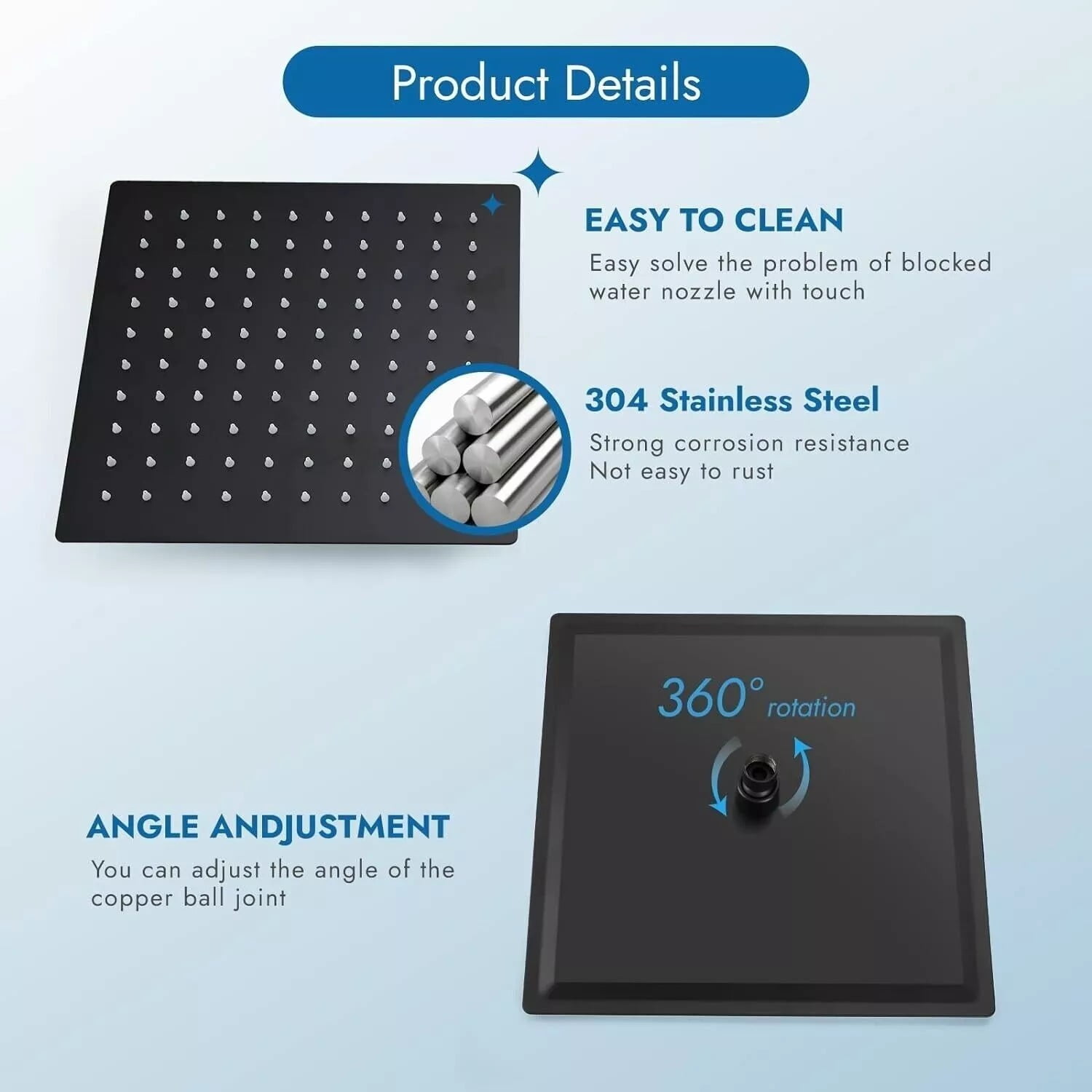Shower Faucet Set Black Rain Shower Head Combo with Mixer Valve Kit Wall Mounted, Stainless Steel, Matte Black Finish