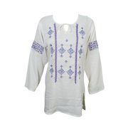 Mogul Womens Indian Tunic Top Ethnic Embroidered Cotton Blend Peasant Blouse