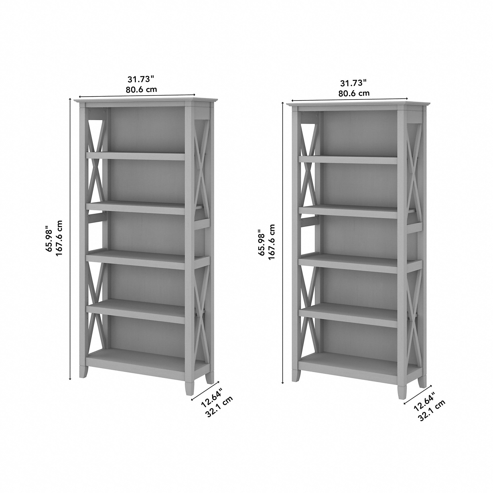 Bush Furniture Key West Tall 5 Shelf Bookcase, Set of 2, Cape Cod Gray