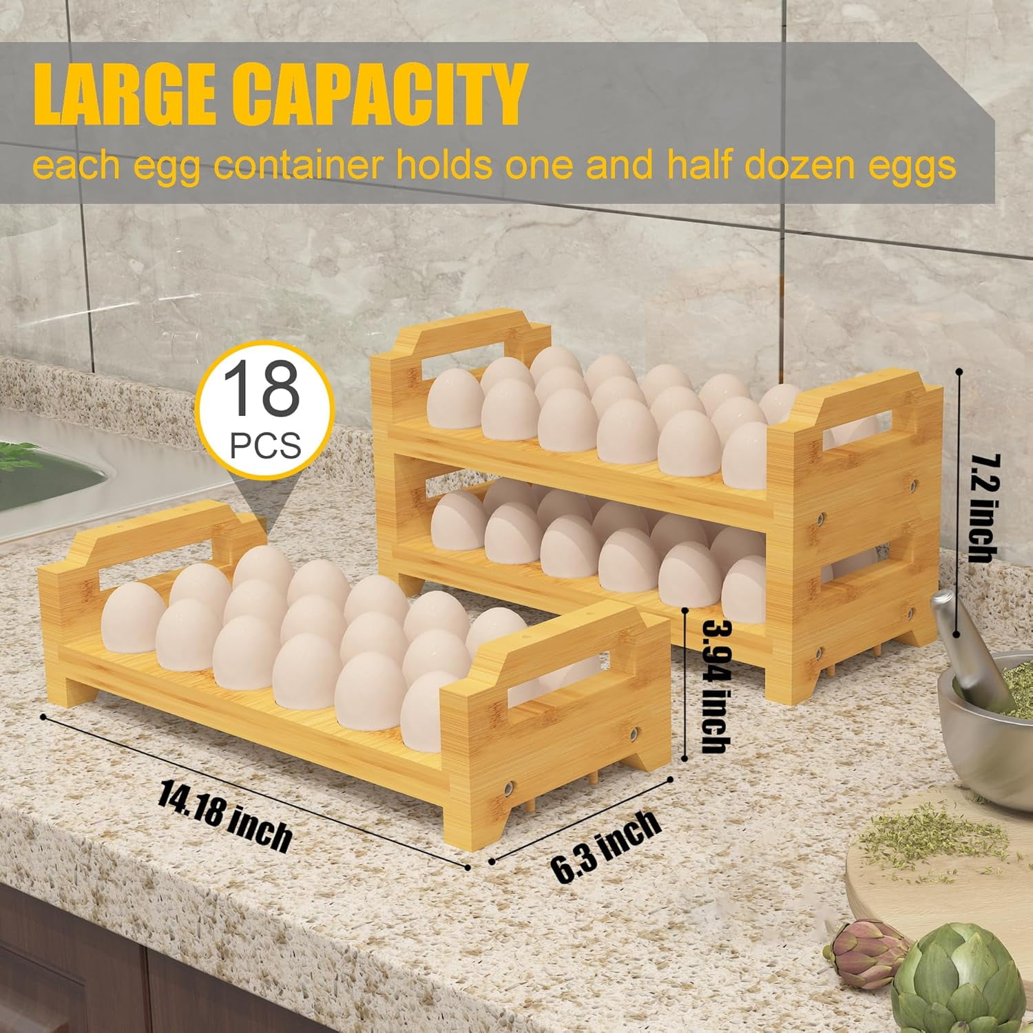 Bamboo Egg Holder Countertop Stackable Design for Fresh Eggs Farmhouse Egg Tray Storage Display Rack Kitchen Counter Top Organizer Wooden Egg Stand Fits Quail Duck Turkey Chicken Eggs (Modern)