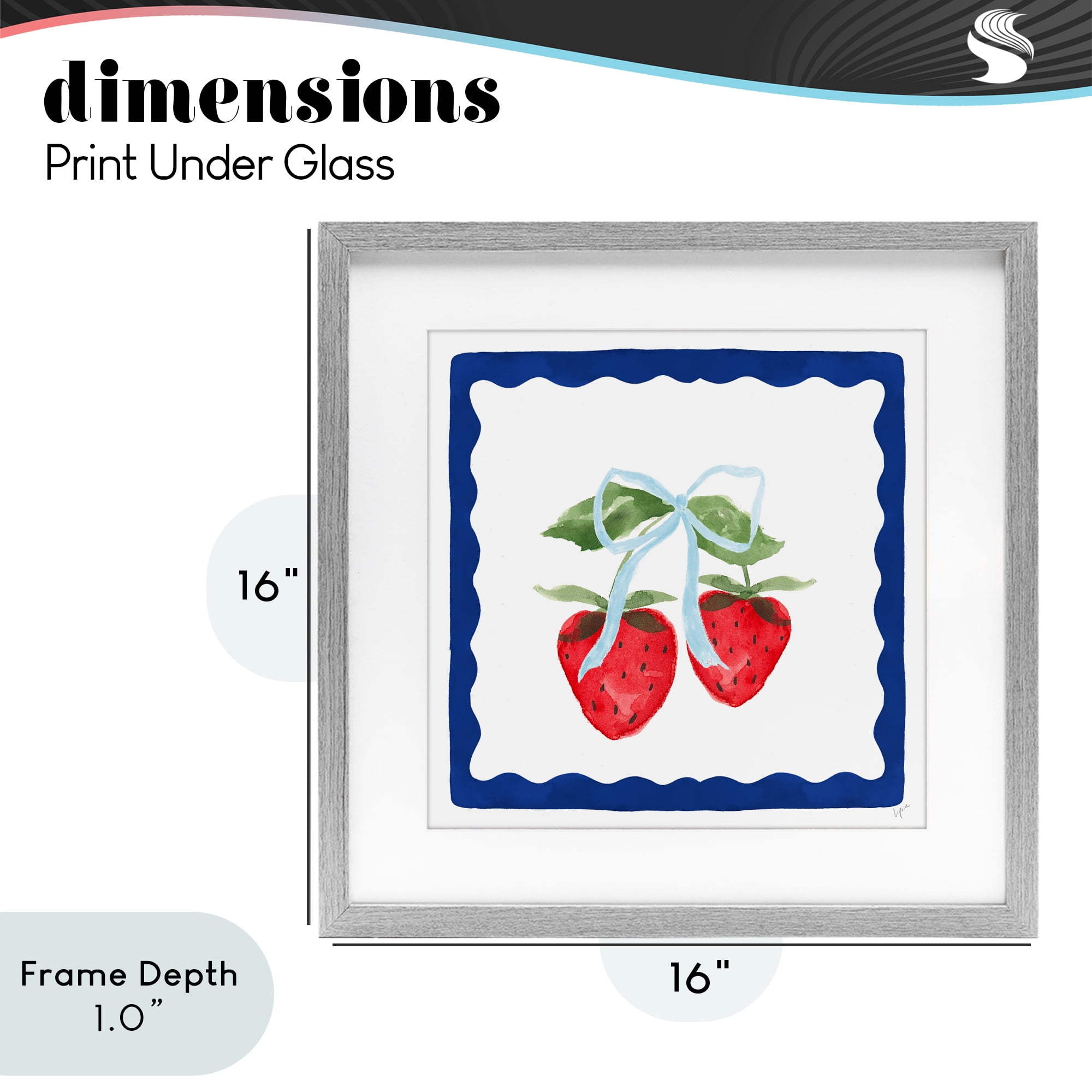 Stupell Industries Summer Bordered Strawberries Gray Framed Print Under Glass, design by Lucille Price