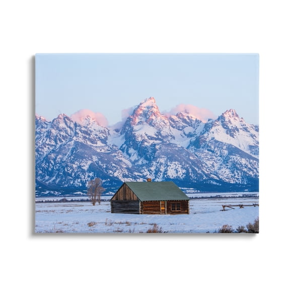 Stupell Industries Winter Snowy Peaks & Cabin Landscape Photography Gallery Wrapped Canvas Art Print Wall Art, 20 x 16