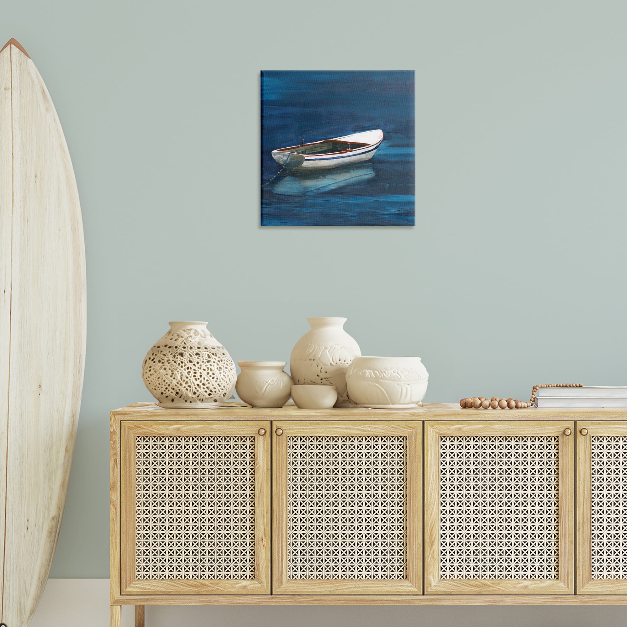 Stupell Industries Calm Floating Boat Transportation Painting Wrapped Canvas Art Print Wall Art, 24 x 24