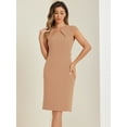 thumbnail image 4 of DARING DIVA Elegant Round Neck Cap Sleeve Belted Work Sheath Dresses XL Khaki, 4 of 6