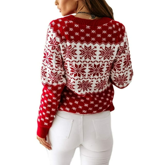 Women Snowflake Reindeer Knitted Sweater Jumpers Knitwear