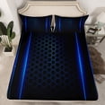 thumbnail image 2 of jejeloiu Hexagon Honeycomb Pattern Queen Sheet Sets,Minimalist Geometric Style Flat Sheet,Neon Blue Stripes Queen Fitted Sheet For Adults,Luxury Bedroom Decor,4 Pieces, 2 of 7