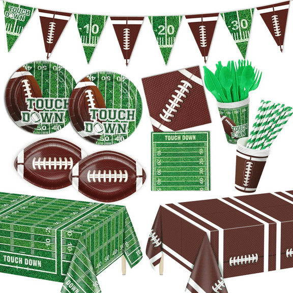 Football Party Decorations, Football Party Supplies with Football Plates, Napkins, Cups, Banner, Football Tablecloths for Football Birthday Party Tailgate Party Football Game Day, Serves 20