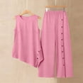 thumbnail image 7 of Womens Summer Linen 2 Piece Outfit Sleeveless Asymmetrical Tank Tops with Side Buttons Wide Leg Pants Two-Piece Travel Sets S, 7 of 7