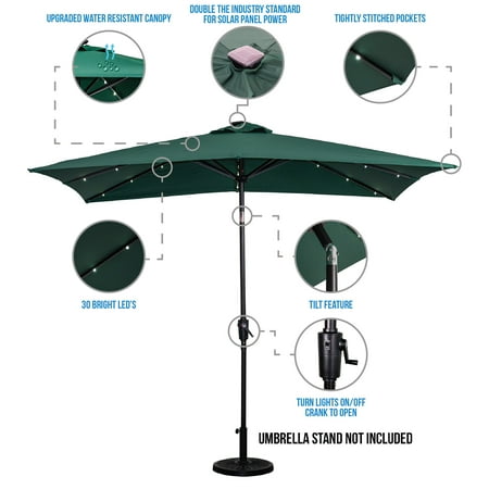 Sun Ray - 9'x7' Rectangular Solar Lighted Umbrella - Teal