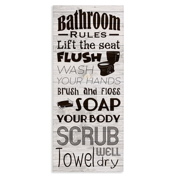 Stupell Industries French Country Bathroom Rules Wood Textured Word Design Canvas Art, 13 x 30, by Marcus Prime