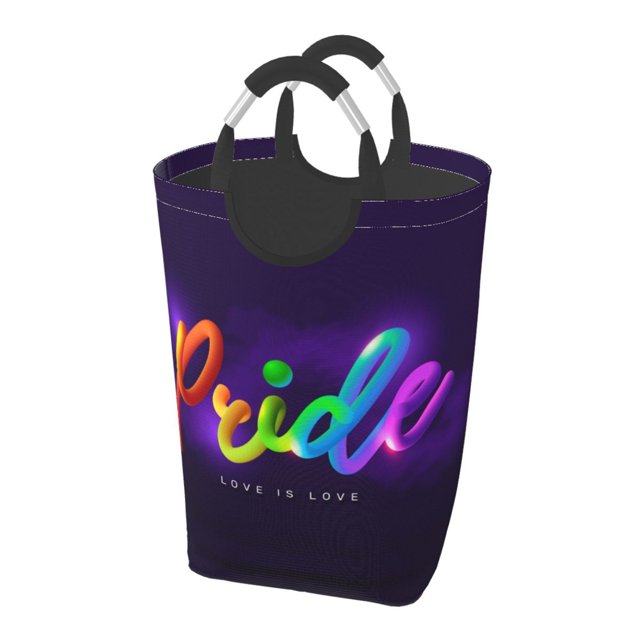 DouZhe 50L Rectangular Laundry Basket, Rainbow LGBT Pride Flag Prints Waterproof Foldable Laundry Hamper with Aluminum Handles