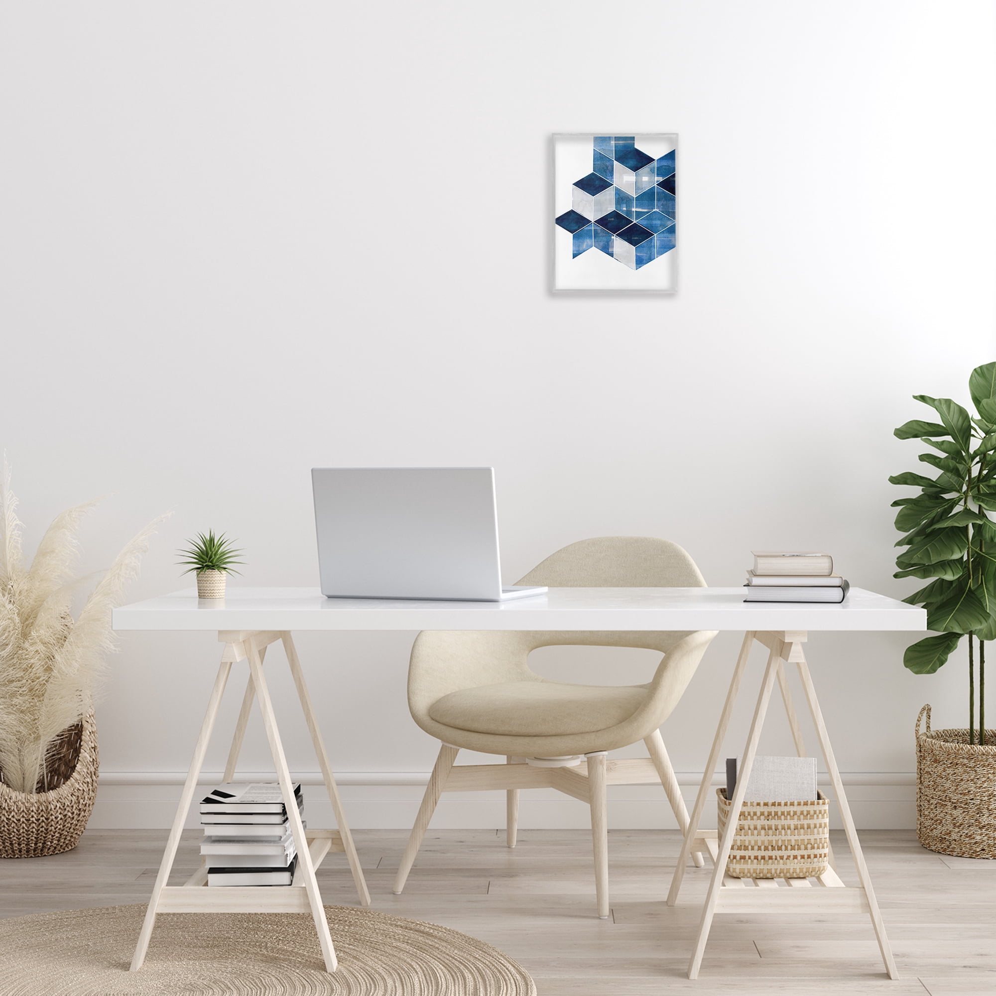 Stupell Industries Stacked Geometric Cubes Abstract Painting Gray Framed Art Print Wall Art, 11 x 14