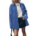thumbnail image 2 of LYMAYTER Women Fashion Jacket Vintage Button Up Frayed Hem Denim Jacket Long Sleeve Large Pockets Cowboy Outwear S-2XL, 2 of 8