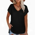 thumbnail image 2 of KALE V Neck T Shirts for Women European And American Fashion Solid Color Slit Short Sleeved Ladies Shirt Short Sleeve Blouse Black, 2 of 4