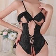 thumbnail image 2 of JSGEK Women Floral Lace Cutout Bodysuit Front Tie Up Strappy Lingerie for Special Date Night Black S, 2 of 4