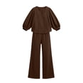 thumbnail image 6 of MLCDZ Elegant Cotton Linen 2 Piece Outfits for Women Long Puff Sleeve V Neck Blouse with Straight Leg Pants Business Casual Sets with Pockets, 6 of 7
