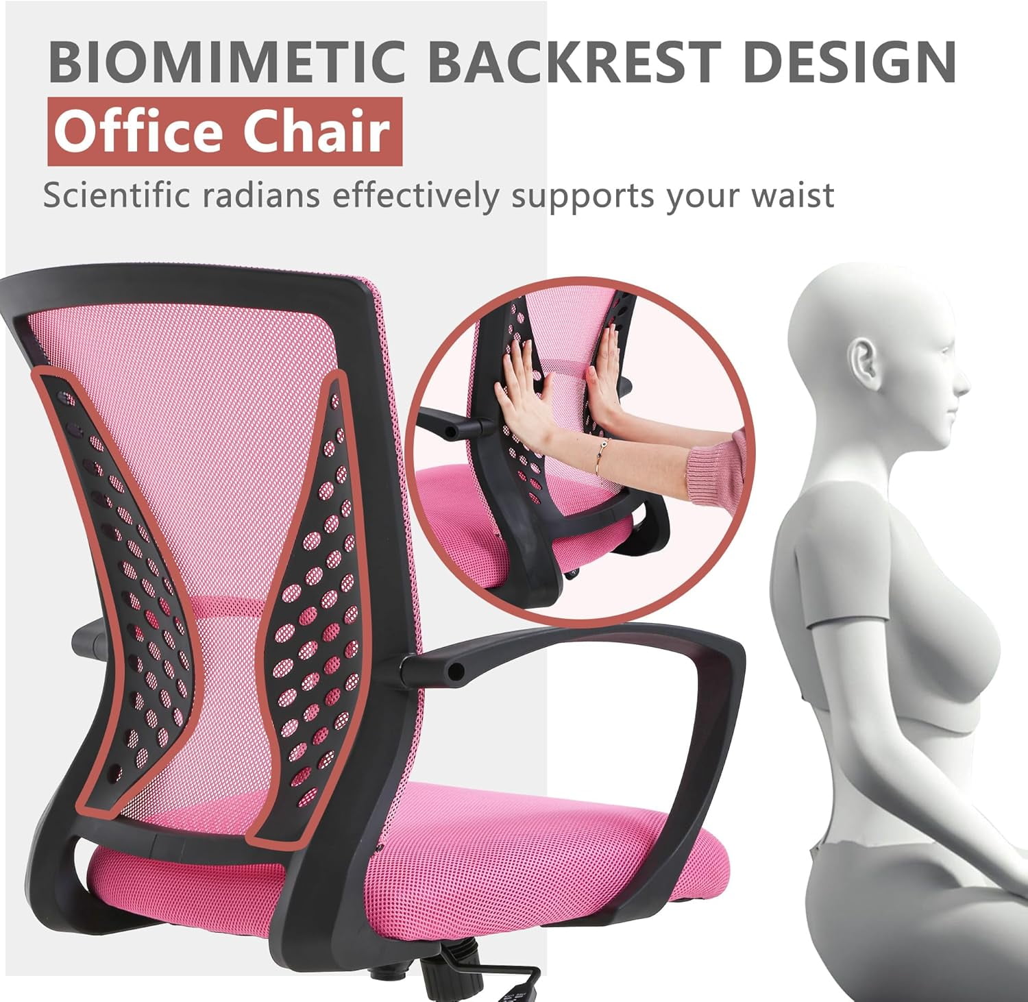 YRLLENSDAN Mesh Office Chair with Wheels Conference Room Chair Mesh Computer Chair for Adults 250lb Rolling Desk Chair with Arms Study Chair Adjustable Height,Pink