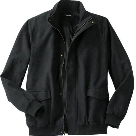 KingSize Men's Big & Tall Microsuede Bomber Jacket - Big - 3XL, Black Leather Jacket