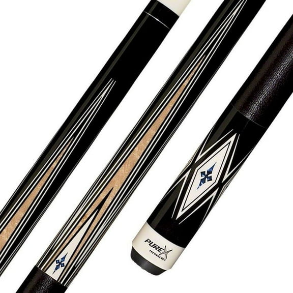 Pure X HXT99 Pool Cue Black w/ Maple, White & Blue Inlays and Black Linen Wrap