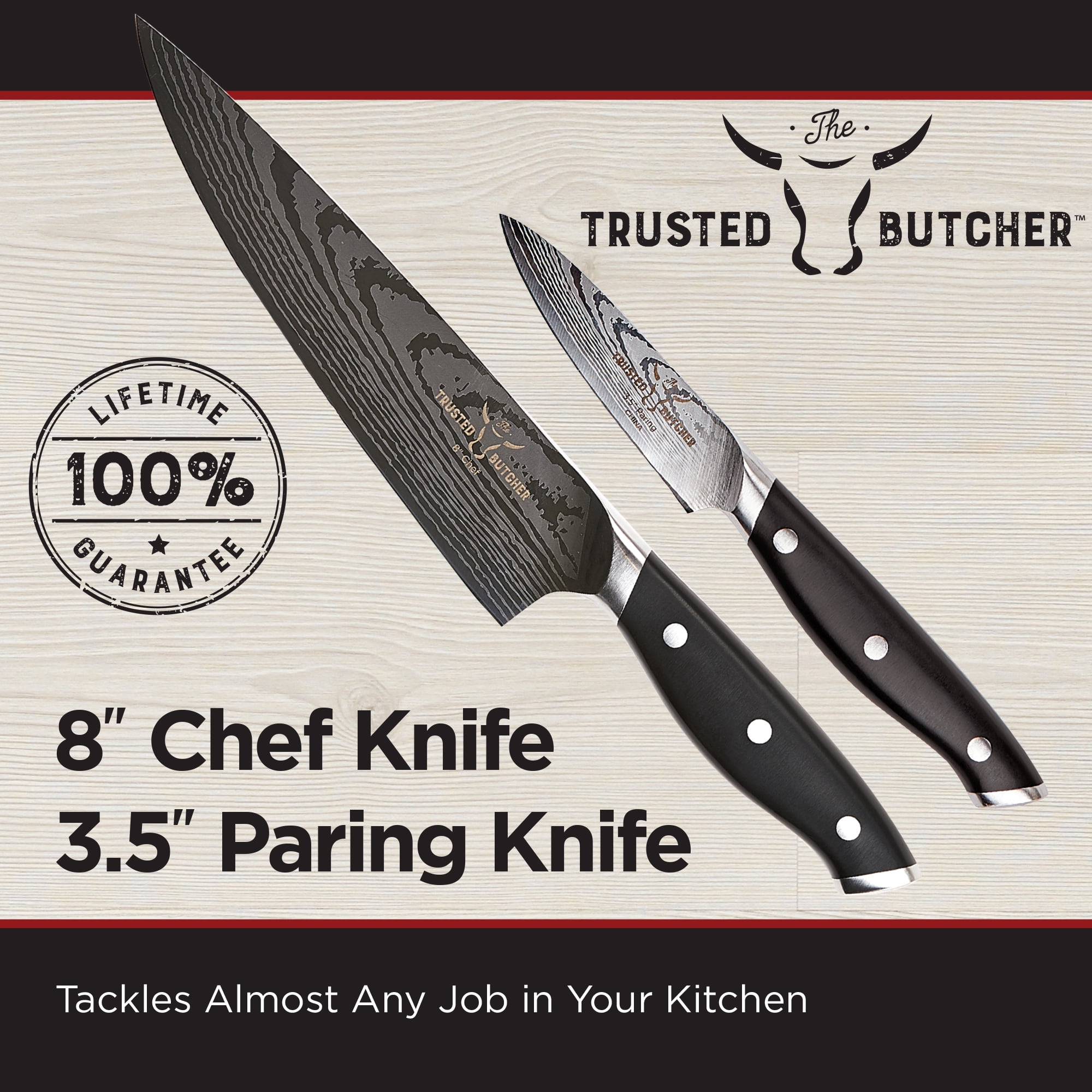 Trusted Butcher 8” Chef Knife with 3.5” Paring Knife