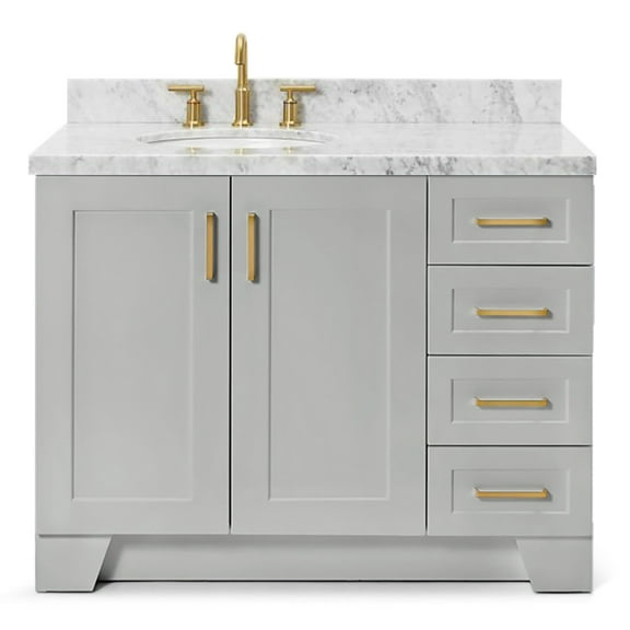 Ariel Taylor 43 In. Left Offset Oval Sink Vanity With Carrara White Marble Countertop In Grey