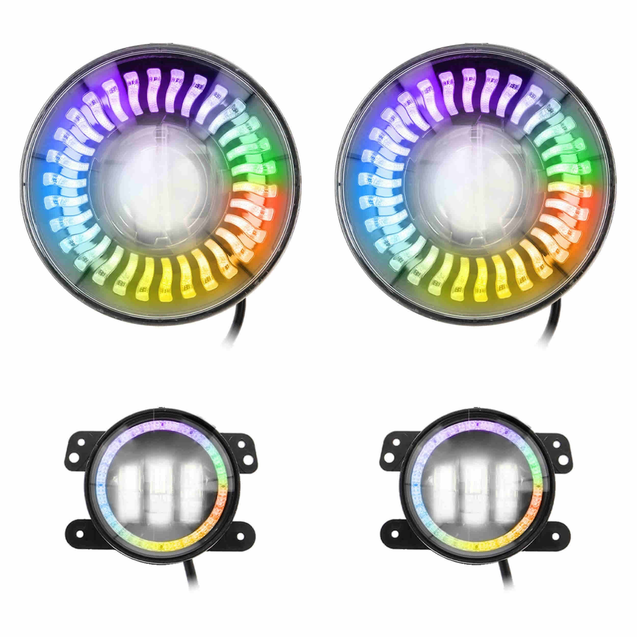 Metra JP-708RGBKT Chasing RGB 7" Projector Lights & 4" Fog Lights for Jeep