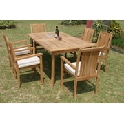 Teak Dining Set:6 Seater 7 Pc - 94" Rectangle Table And 6 Cahyo Stacking Arm Chairs Outdoor Patio Grade-A Teak Wood WholesaleTeak #WMDSCH7