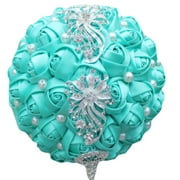 Mightlink Bridal Bouquet with Faux Pearl Non-Fading Handle Design Romantic Royal Blue Rose Wedding Supplies for Church